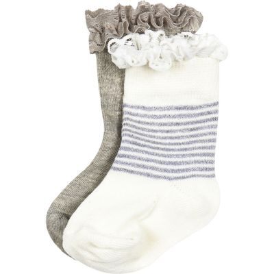Mini girls grey stripe frilly socks pack